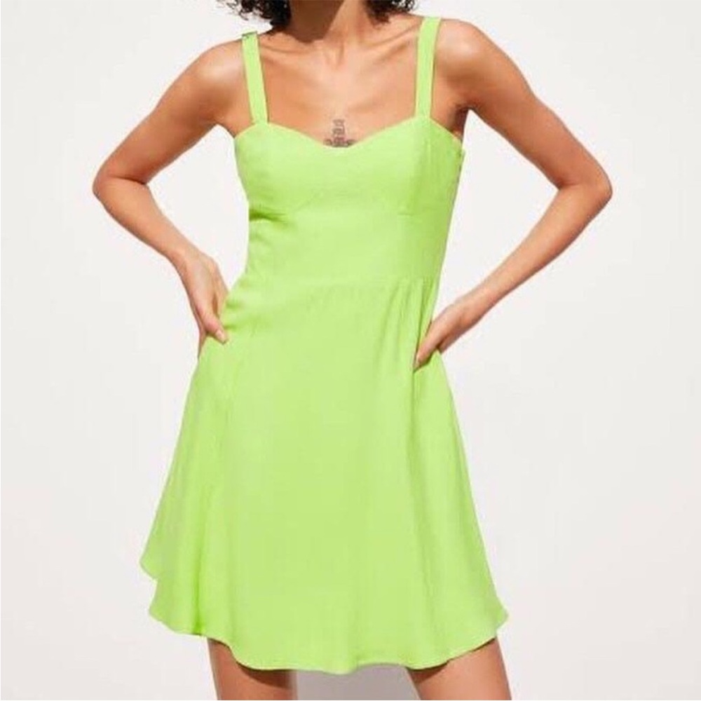 Zara Linen Cotton Neon Green Bustier Mini Dress Size Small (S)